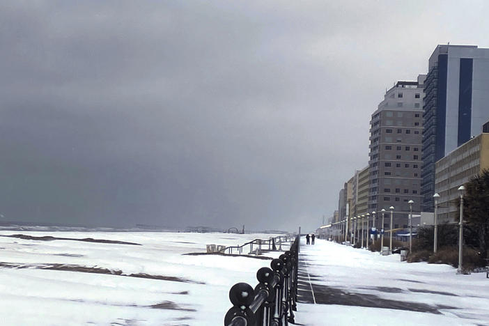 Snow covers the Virginia Beach, Va., oceanfront on Saturday.