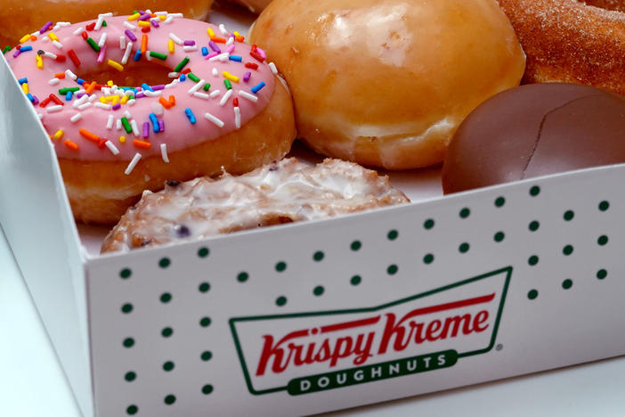 Doughnuts are sold at a Krispy Kreme store on May 05, 2021 in Chicago, Illinois.