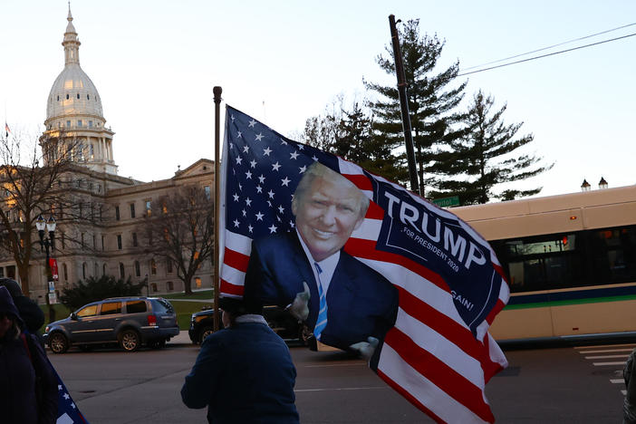 Supporters of then-President Donald Trump gather outside the Michigan State Capitol in 2020.