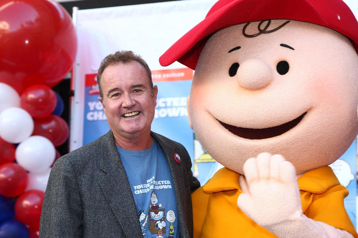 Voice actor Peter Robbins and the character he voiced, Charlie Brown, attend a DVD release party in Hollywood, Calif., in 2008.