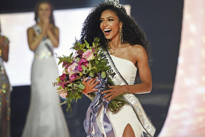Miss North Carolina Cheslie pictured as she Kryst wins the 2019 Miss USA final competition in Reno, Nev., in 2019. Kryst, a correspondent for the entertainment news program <em>Extra</em>, has died at age 30.