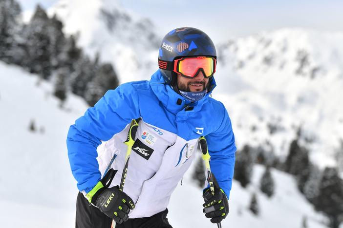 India's skier Arif Khan poses on the sidelines of a training session in Austria last month.