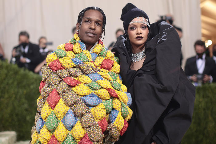 Rihanna and A$AP Rocky are expecting their first child. Here, they attend the Met Gala on Sept. 13 at the Metropolitan Museum of Art in New York City.