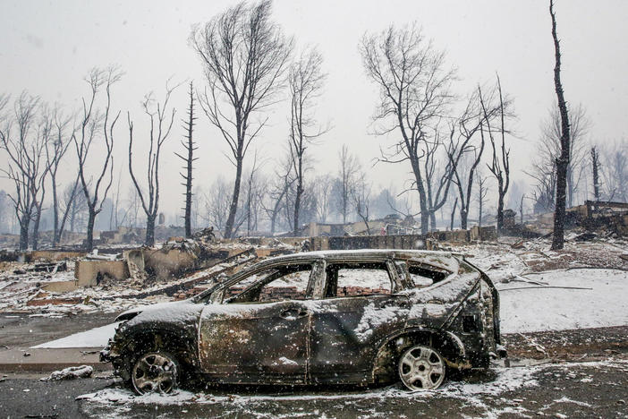 On Dec. 30, 2021, wildfires ignited and tore through Boulder County in Colorado. By the next day, residential streets like this one in Louisville were unrecognizable: houses leveled, cars stripped to bare metal.