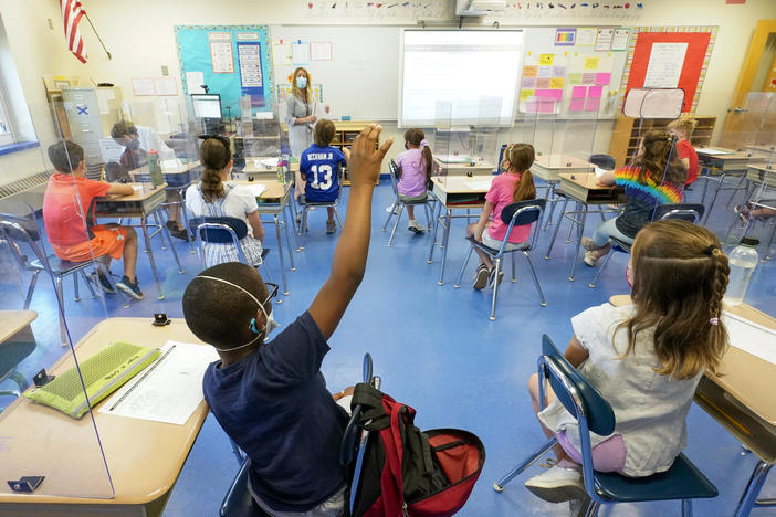 A third-grade teacher conducts class in Rye, N.Y. Researcher Jeffrey Sachs says that since January 2021, 35 states have introduced legislation limiting topics that schools can teach.