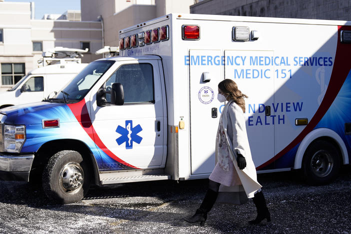 Pennsylvania's acting Secretary of Health Keara Klinepeter walks from a news conference at Grandview Health in Sellersville, Pa., on Jan. 24.