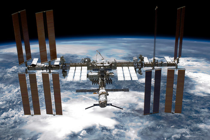 The International Space Station is seen from NASA space shuttle Endeavour after the station and shuttle began their post-undocking relative separation in space on May 29, 2011.