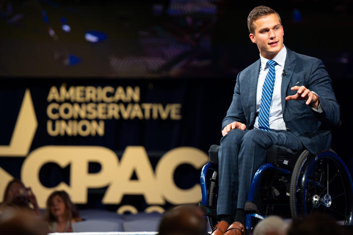 Rep. Madison Cawthorn, R-N.C., speaks during the 2021 Conservative Political Action Conference in Dallas.