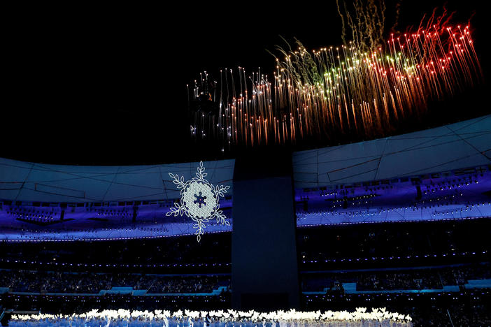 A firework display is seen during the opening ceremony of the 2022 Winter Olympics at the Beijing National Stadium on Friday.
