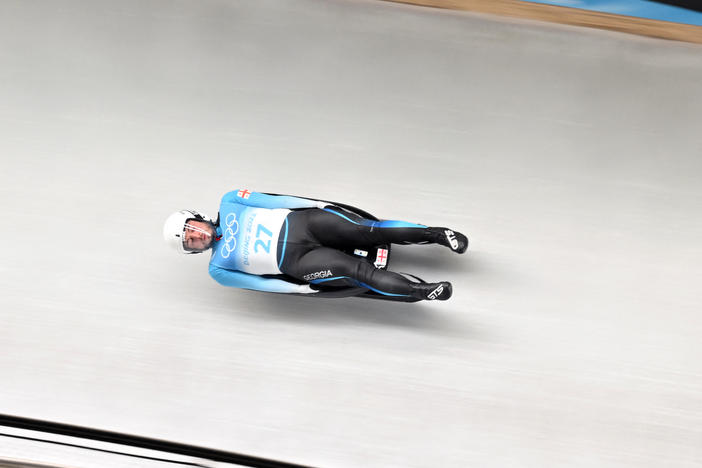 Georgia's Saba Kumaritashvili competes in the men's singles luge event at the Yanqing National Sliding Centre during the Beijing 2022 Winter Olympic Games in Yanqing on February 5, 2022.