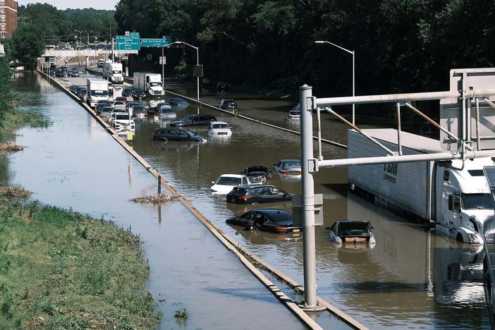 Heavy rain from the remnants of Hurricane Ida flooded roads and expressways in New York in 2021. In a hotter climate, rainstorms are becoming more intense.