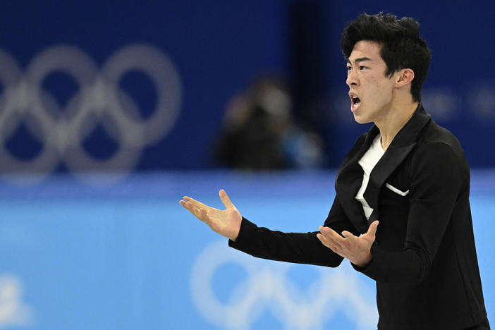 USA's Nathan Chen competes in the men's single skating short program of the figure skating event during the Beijing 2022 Winter Olympic Games.