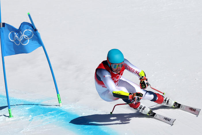 Ryan Cochran-Siegle of Team USA skis during the men's super-G at the Beijing Olympics. He nabbed silver behind Austria's Matthias Mayer, who won gold.