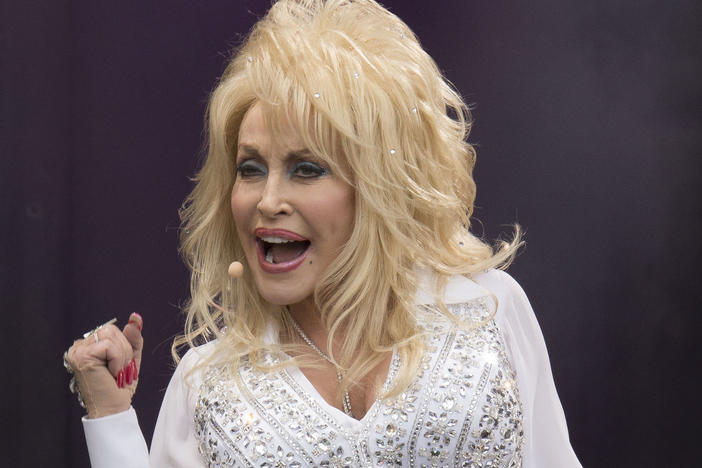 Dolly Parton performs on the main Pyramid stage at Glastonbury music festival, England on June 29, 2014.
