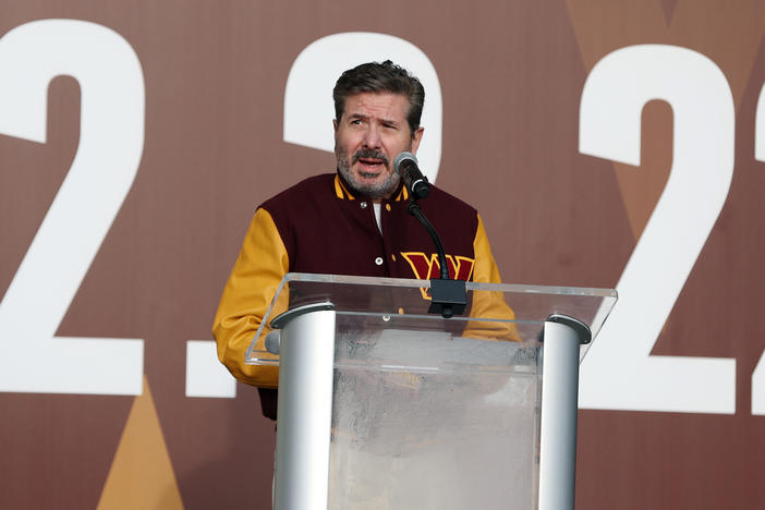 Team co-owner Dan Snyder speaks during the announcement of the Washington Football Team's name change to the Washington Commanders. The NFL says it will investigate allegations against Snyder and team's workplace culture.