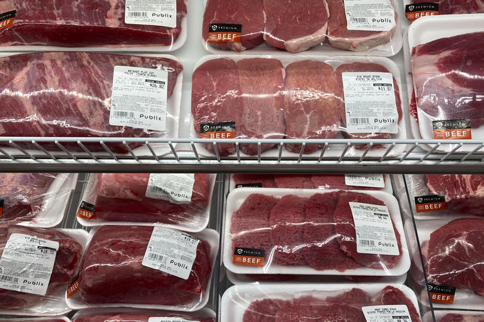 A selection of beef cuts is displayed at a Publix Supermarket in Miami on Oct. 20, 2021. Inflation is still high, with consumer prices in January surging at their fastest annual pace since 1982.