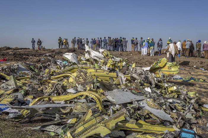 Wreckage is piled at the crash scene of Ethiopian Airlines flight ET302 near Bishoftu, Ethiopia on March 11, 2019.