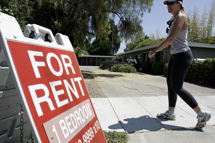 A for rent sign in Palo Alto, California. Across the country rents are on the rise, in part due to a historic shortage of homes either to rent or buy.