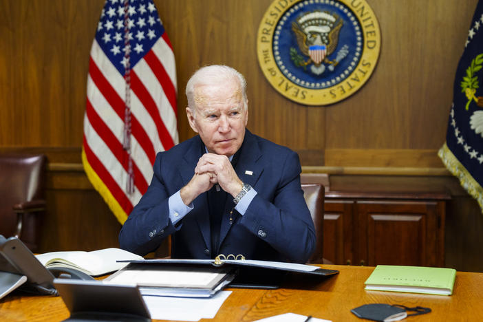 President Biden speaks with President Vladimir Putin over the phone Saturday about the escalating crisis near the Ukraine border. Biden told Putin the U.S. and its allies would "respond decisively and impose swift and severe costs" if Russia invaded, the White House said.