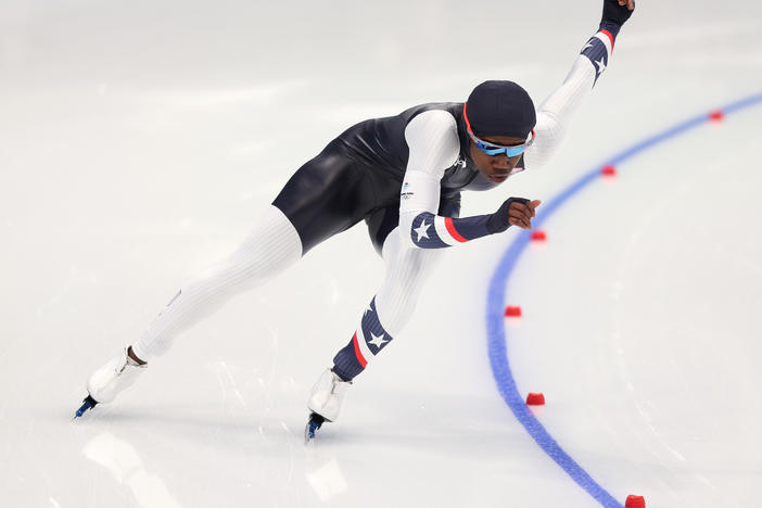 Erin Jackson skates to victory to win the gold medal during the Women's 500m on day nine of the Beijing 2022 Winter Olympic Games on Feb. 13, 2022 in Beijing.