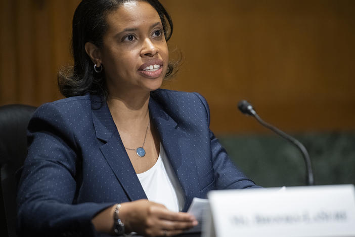 Chiquita Brooks-LaSure appears during a Senate Committee on Finance hearing for her nomination to be Administrator, Centers for Medicare and Medicaid Services, United States Department of Health and Human Services, in Washington, D.C., on April 15, 2021.