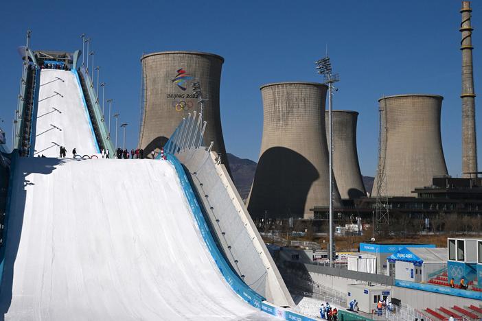 The Big Air Shougang venue in Beijing has drawn stares because of the large cooling towers at the site, which stands where a huge steel plant once operated. The steel plant was idled to help ease pollution — but China's reliance on coal for energy continues.