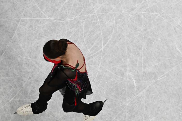 Russia's Kamila Valieva leaves the ice after a disappointing performance in the women's figure skating event during the Beijing 2022 Winter Olympic Games.
