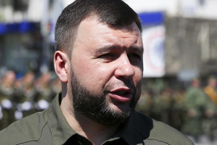 Denis Pushilin, the leader of the self-proclaimed Donetsk People's Republic, an area controlled by Russia-backed separatists in eastern Ukraine, speaks to journalists on May 5, 2021.