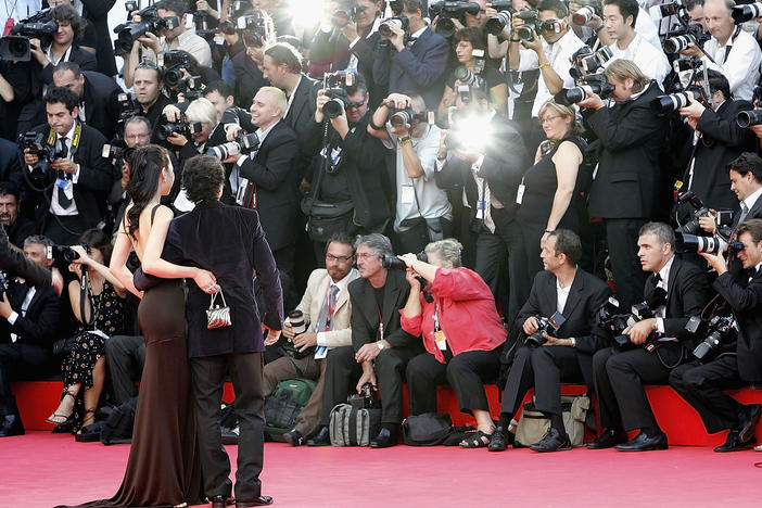 A film premiere at the Palazzo del Cinema in Venice, Italy.