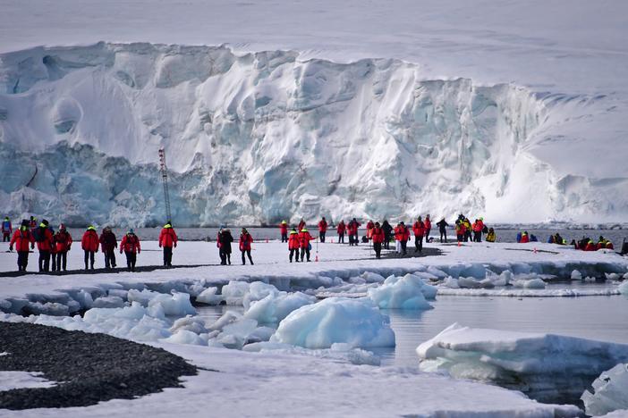 Tourists visit the South Shetland Islands in Antarctica in 2019. A new study suggests that tourism and research activity in the most heavily trafficked part of the continent are leading to significantly more snow melt.