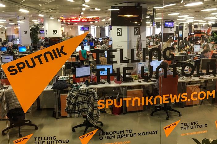 The main newsroom of Russian outlet Sputnik News in Moscow on April 27, 2018.