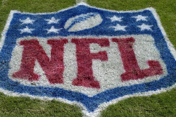 An NFL logo as the Tampa Bay Buccaneers host the Carolina Panthers at Raymond James Stadium on Oct. 12, 2008 in Tampa, Florida. The NFL has suspended all aspects of its COVID-19 protocols, citing recent trends showing that the spread of the coronavirus is declining.