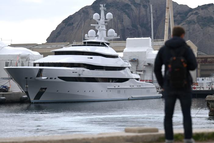 Amore Vero, the yacht owned by a company linked to Igor Sechin, is pictured in the shipyard of La Ciotat in southern France on Thursday.