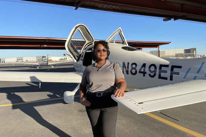 Ricki Foster is one of 30 members of the first class at United Airlines' new United Aviate Academy flight school in Arizona.
