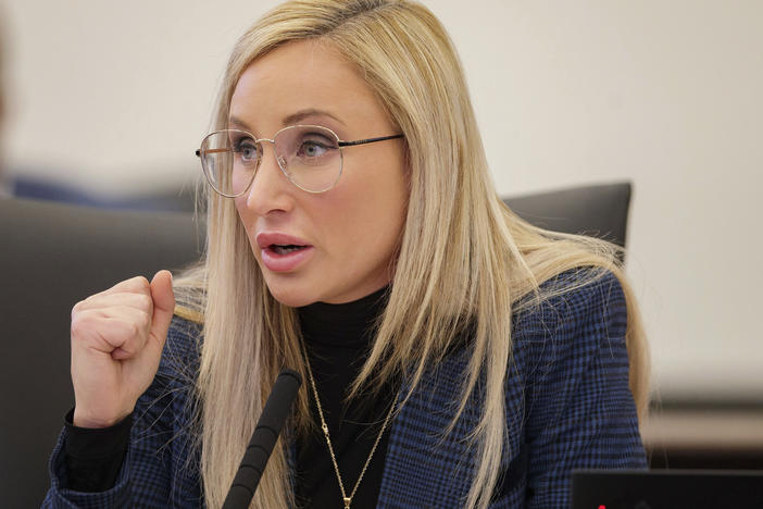 Democratic Sen. Lauren Book speaks in favor of her amendment to SB 146, a proposed abortion bill in the Florida Senate on Wednesday in Tallahassee, Fla.