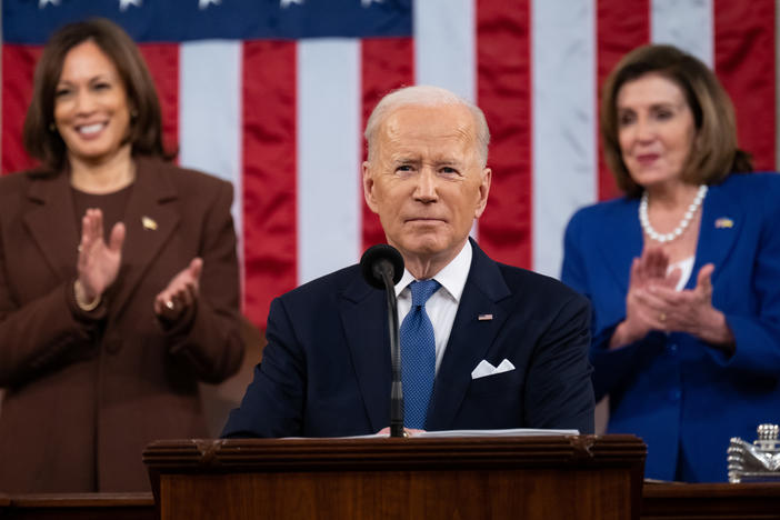 President Biden's approval ratings have risen since he delivered the State of the Union address Tuesday, according to a new NPR/<em>PBS NewsHour</em>/Marist poll.