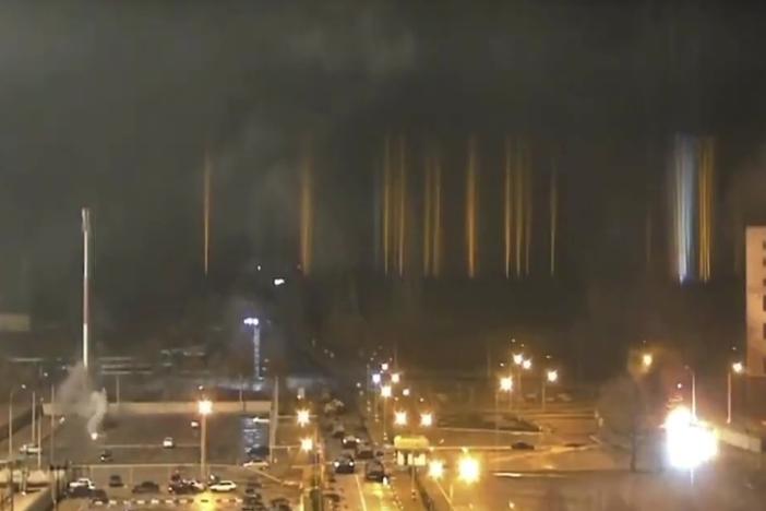 Video footage showed a fire — later extinguished — at the Zaporizhzhia nuclear power plant after it came under Russian shelling early Friday.