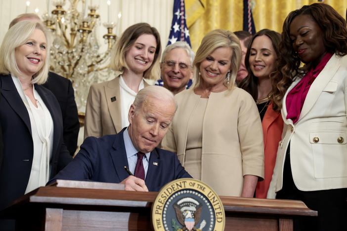 President Joe Biden signs the Ending Forced Arbitration of Sexual Assault and Sexual Harassment Act of 2021 into law on Thursday.