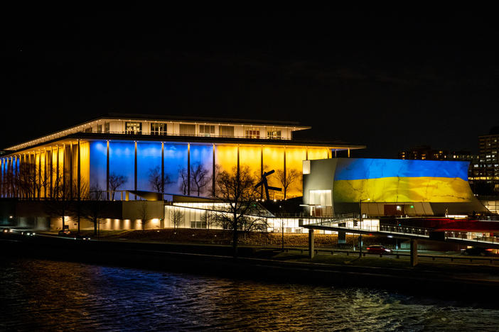 The Kennedy Center joins other U.S. sites illuminating their buildings in the colors of the Ukrainian flag.