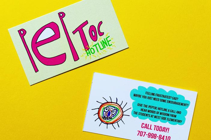 The kids at West Side Elementary in Healdsburg, Calif., handed out Peptoc hotline cards to the public to help spread the word about the project.