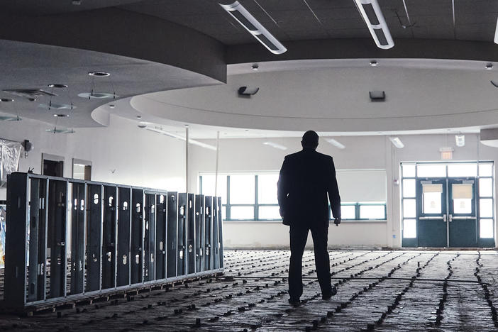 On Sept. 1, 2021, 7 inches of rain from the remains of Hurricane Ida hammered down on Cresskill Middle/High School in Bergen County, N.J. Superintendent Michael Burke walks through what's left of the media center.