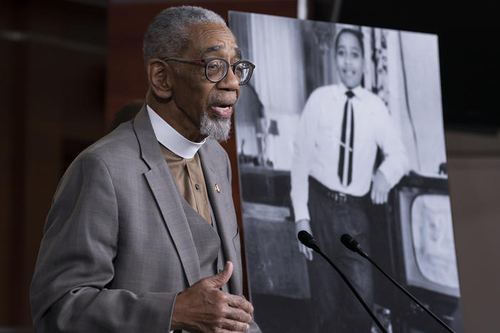 Rep. Bobby Rush, D-Ill., speaks about the Emmett Till Anti-Lynching Act, which was named after a 14-year-old boy who was lynched in Mississippi in 1955.
