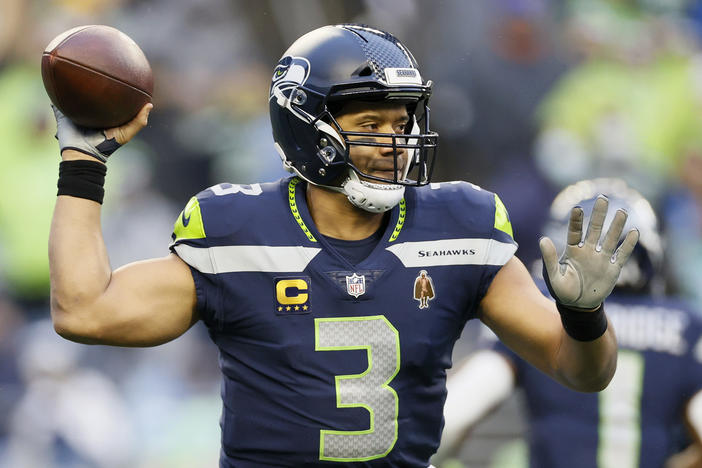 Russell Wilson of the Seattle Seahawks passes against the Detroit Lions during the third quarter at Lumen Field in January in Seattle, Wash.