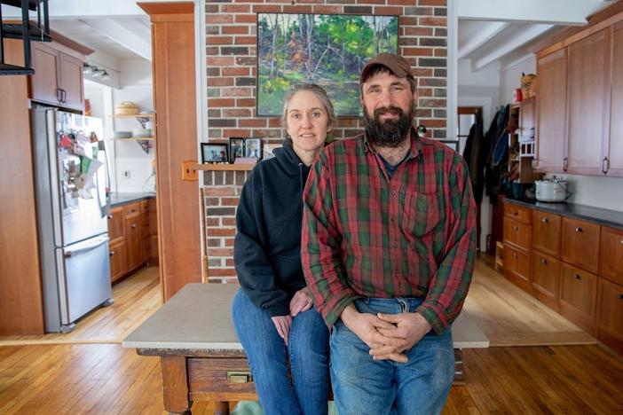 Tracy and Nat Bell in their home in Leeds, Maine.