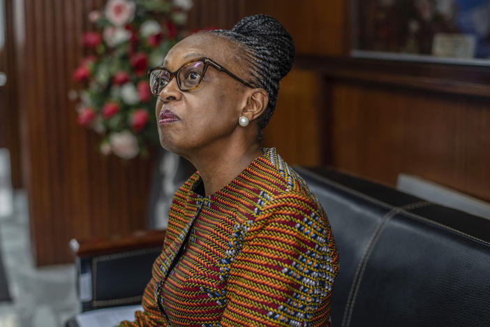 Dr. Matshidiso Moeti, the first woman to lead the the World Health Organization's regional Africa office, sits in her office in Brazzaville, Congo on Feb. 8, 2022.