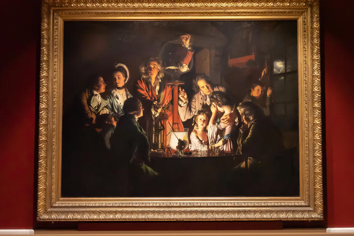 Installation view of Joseph Wright of Derby's <em>An Experiment on a Bird in the Air Pump</em>, in "Science and the Sublime: A Masterpiece by Joseph Wright of Derby."