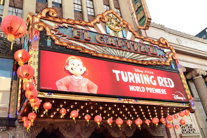 The marquee is seen at the world premiere of Disney and Pixar's "Turning Red" at El Capitan Theatre in Hollywood, Calif. on March 1.