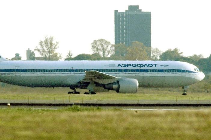 A Russian Aeroflot airplane is moved from a remote location at John F. Kennedy Airport in October, 2002, in New York.