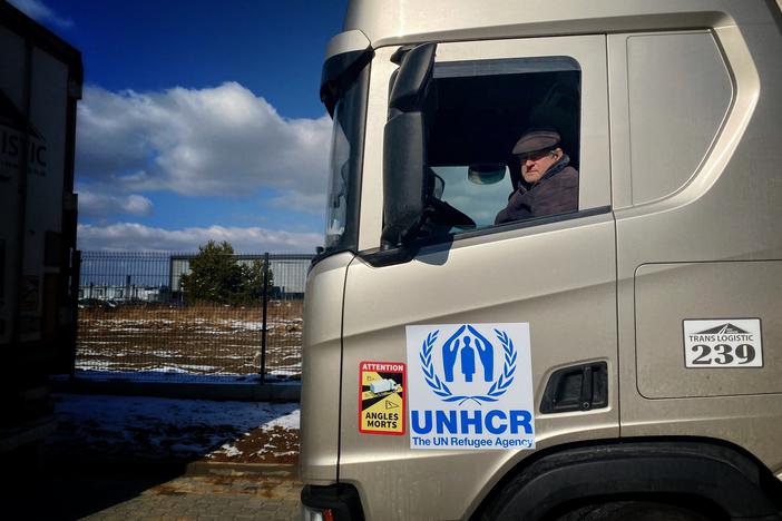 Driver Mykola prepares for a run into Ukraine.