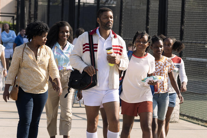 Aunjanue Ellis, Mikayla Bartholomew, Will Smith, Saniyya Sidney, Demi Singleton and Daniele Lawson in <em>King Richard</em>.